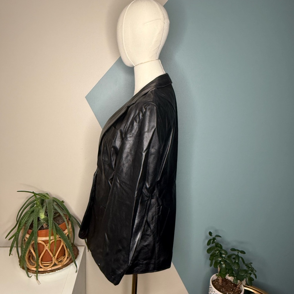 Vintage 90s Black Leather Blazer Minimalist Tailored Jacket M Carson Pirie Scott - Picture 3 of 12